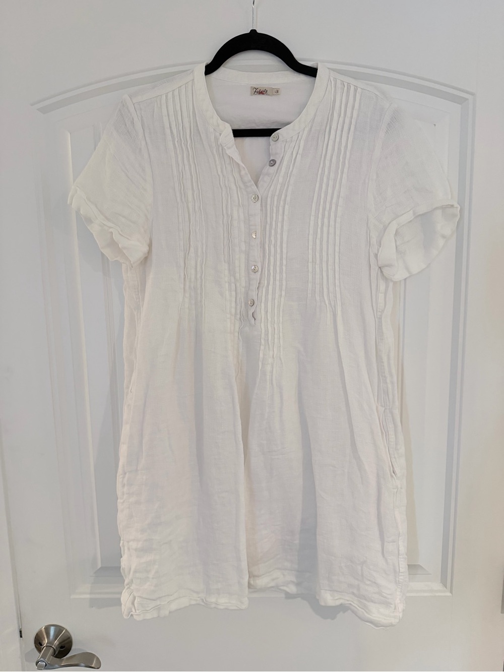 Faherty White Pintuck Short-Sleeve Tunic Dress